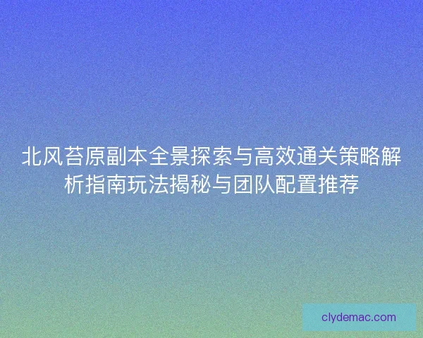 北风苔原副本全景探索与高效通关策略解析指南玩法揭秘与团队配置推荐